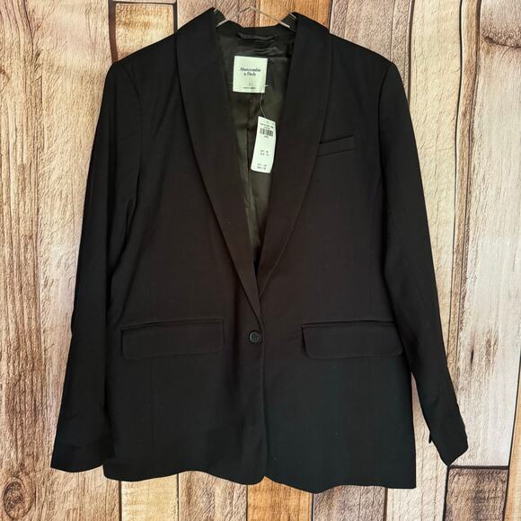Abercrombie & Fitch Blazer Black Tailored Work Office Business Casual Large NWT - Picture 1 of 9